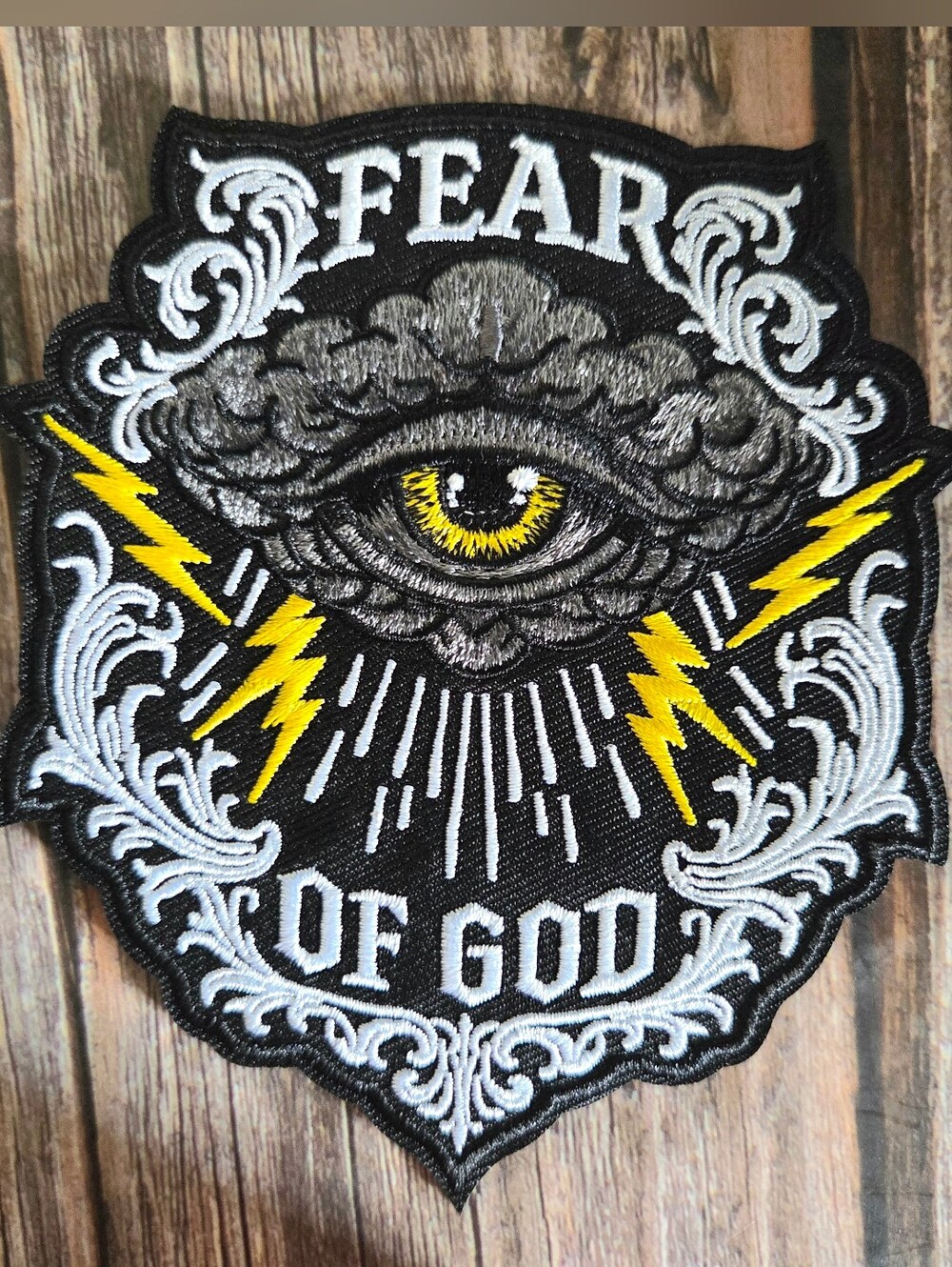 Big 5 Inch Fear Of God Lightning Christian Catholic Religious Iron on Patch